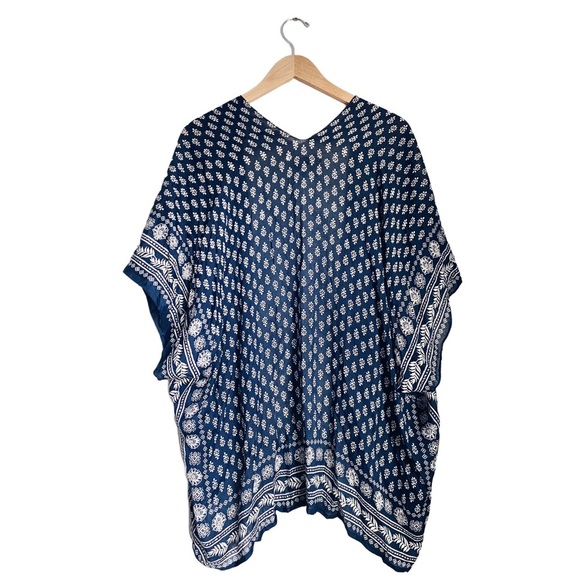 Loft Poncho Shrug Blur Floral Tribal Print Kimono Open Top Cardigan Indian Aztec - Picture 3 of 11